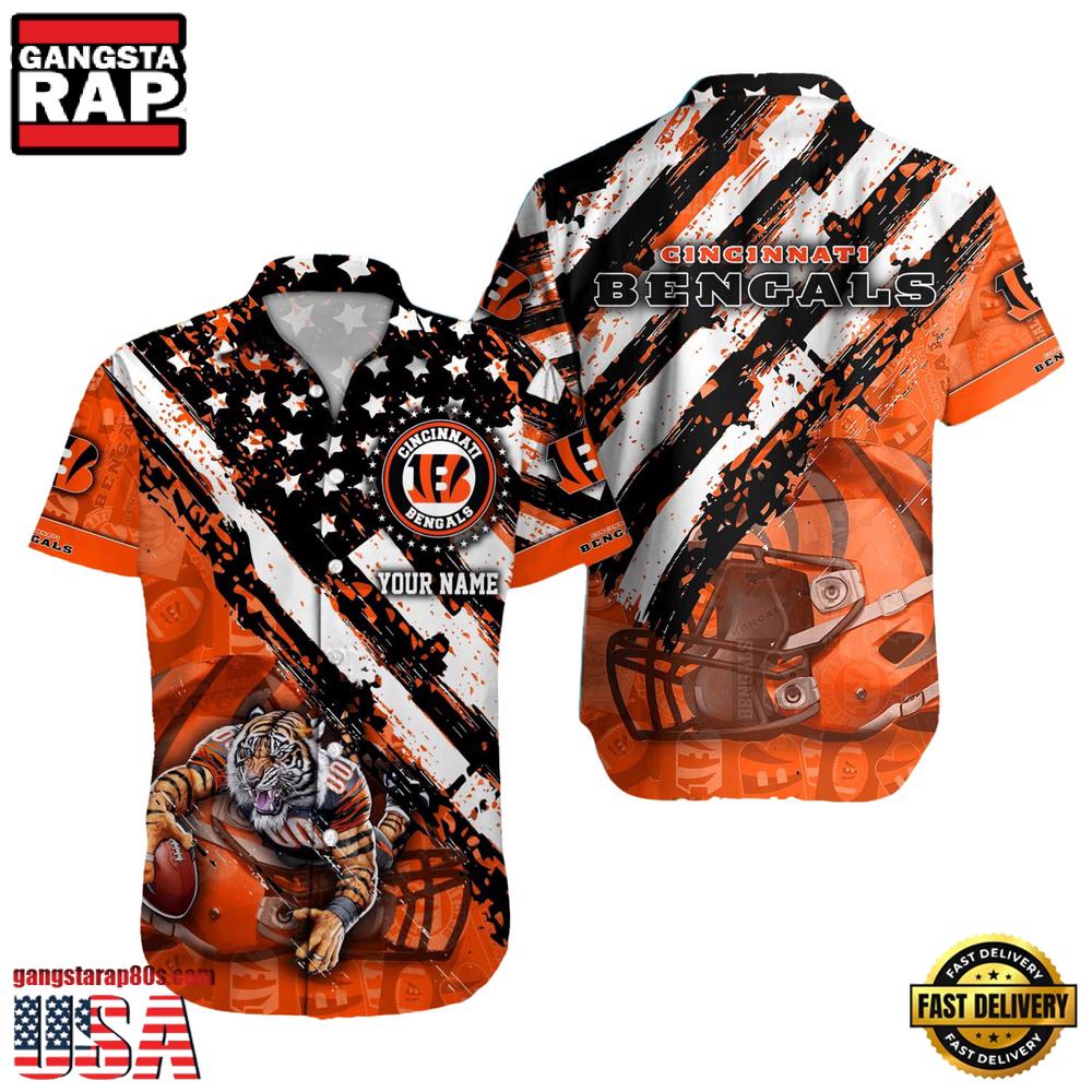 NFL Cincinnati Bengals Football American Flag Mascot Custom Name Hawaiian Shirt