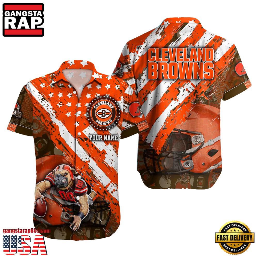 NFL Cleveland Browns Football American Flag Mascot Custom Name Hawaiian Shirt