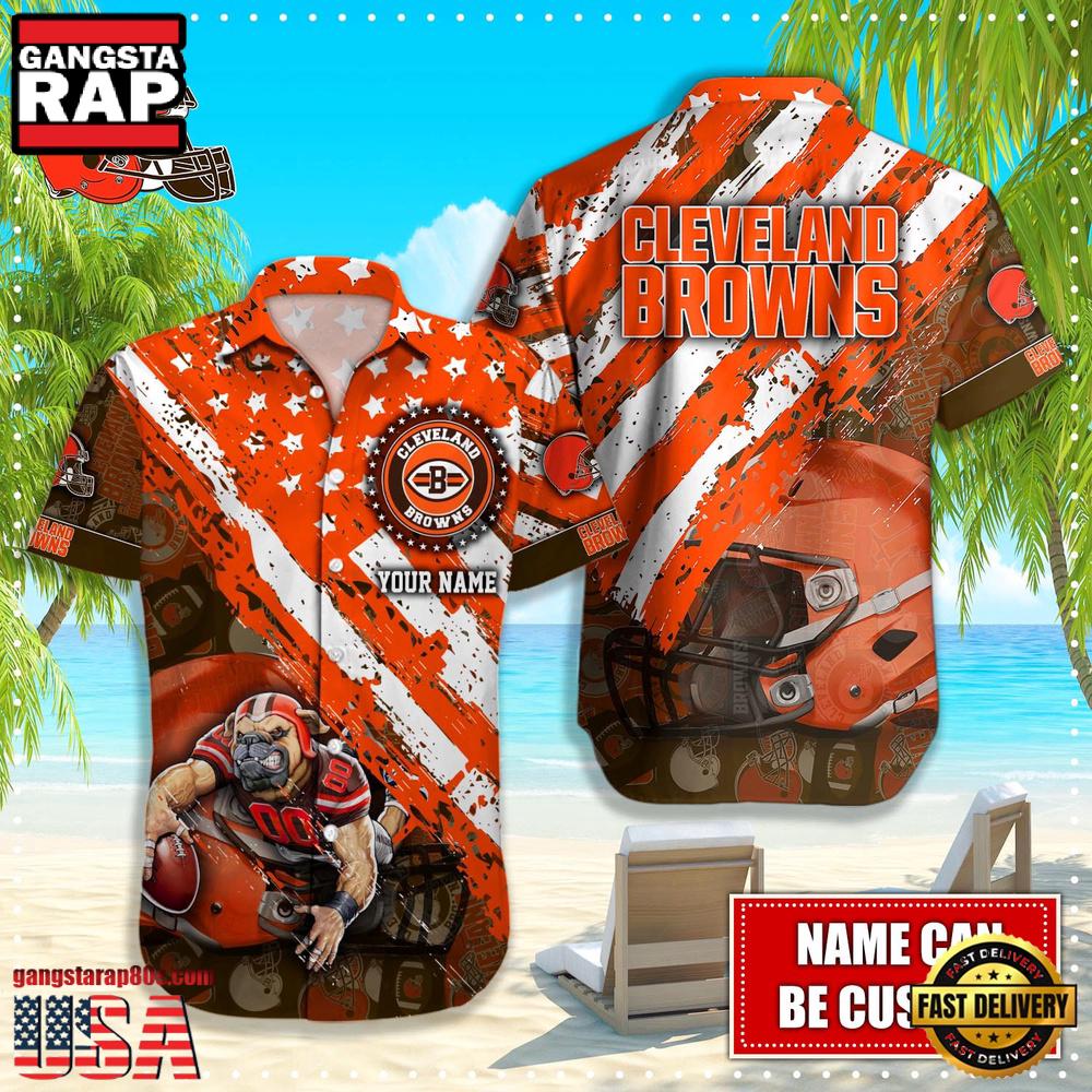 NFL Cleveland Browns Football American Flag Mascot Custom Name Hawaiian Shirt