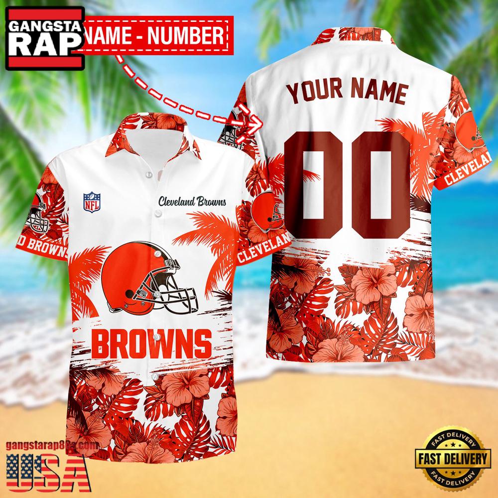 NFL Cleveland Browns Hibiscus Flower Custom Name Hawaiian Shirt