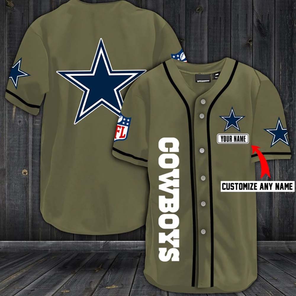 NFL Custom Name Dallas Cowboys Light Brown Color Baseball Jersey Shirt