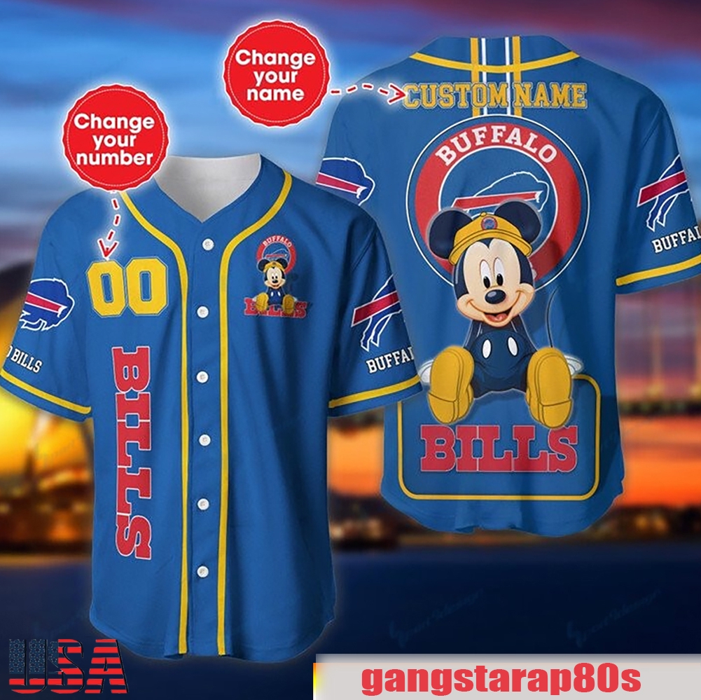 NFL Custom Name Number Disney Mickey Buffalo Bills Baseball Jersey Shirt NFL Custom Name Number Disney Mickey Buffalo Bills Baseball Jersey Shirt