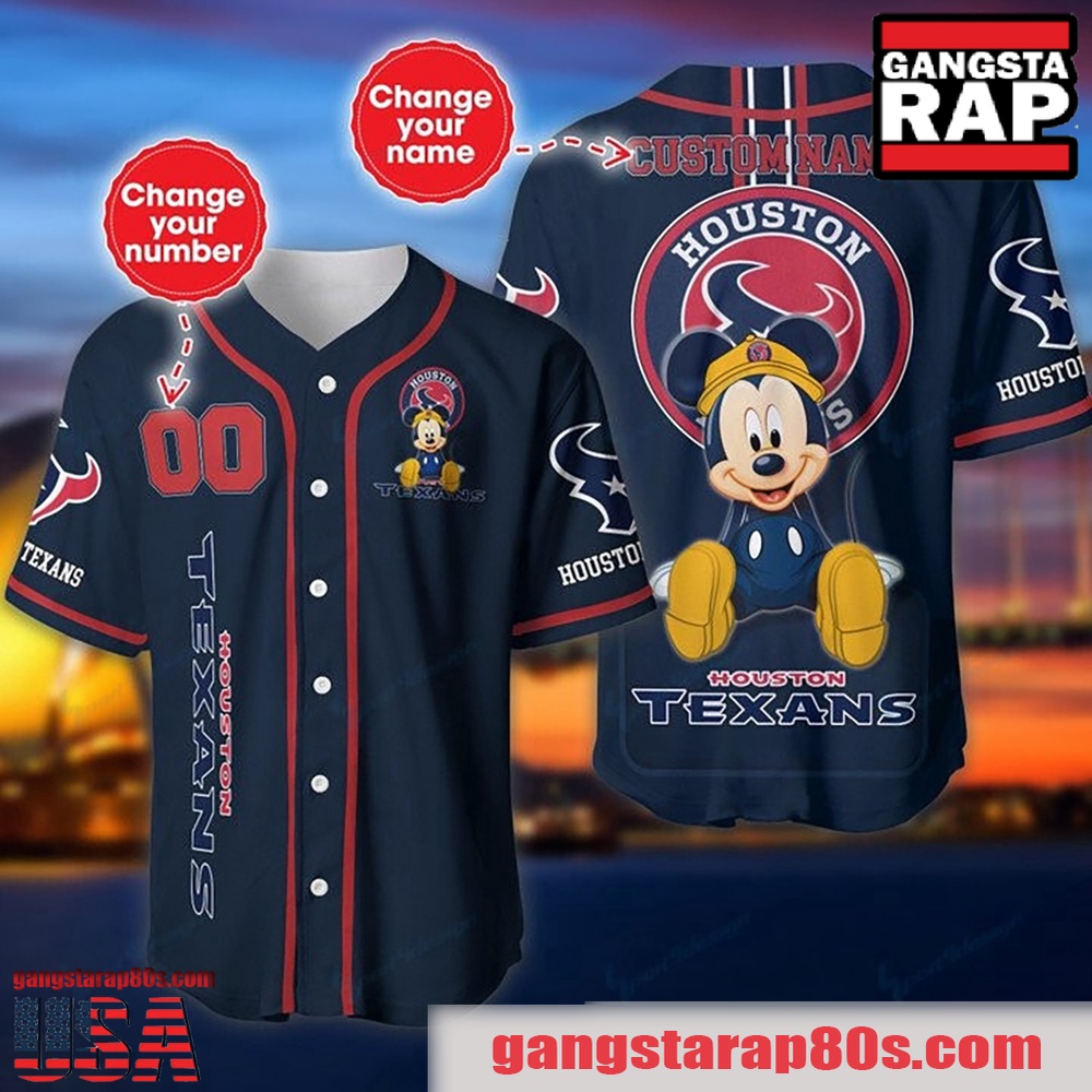 NFL Custom Name Number Disney Mickey Houston Texans Baseball Jersey Shirt