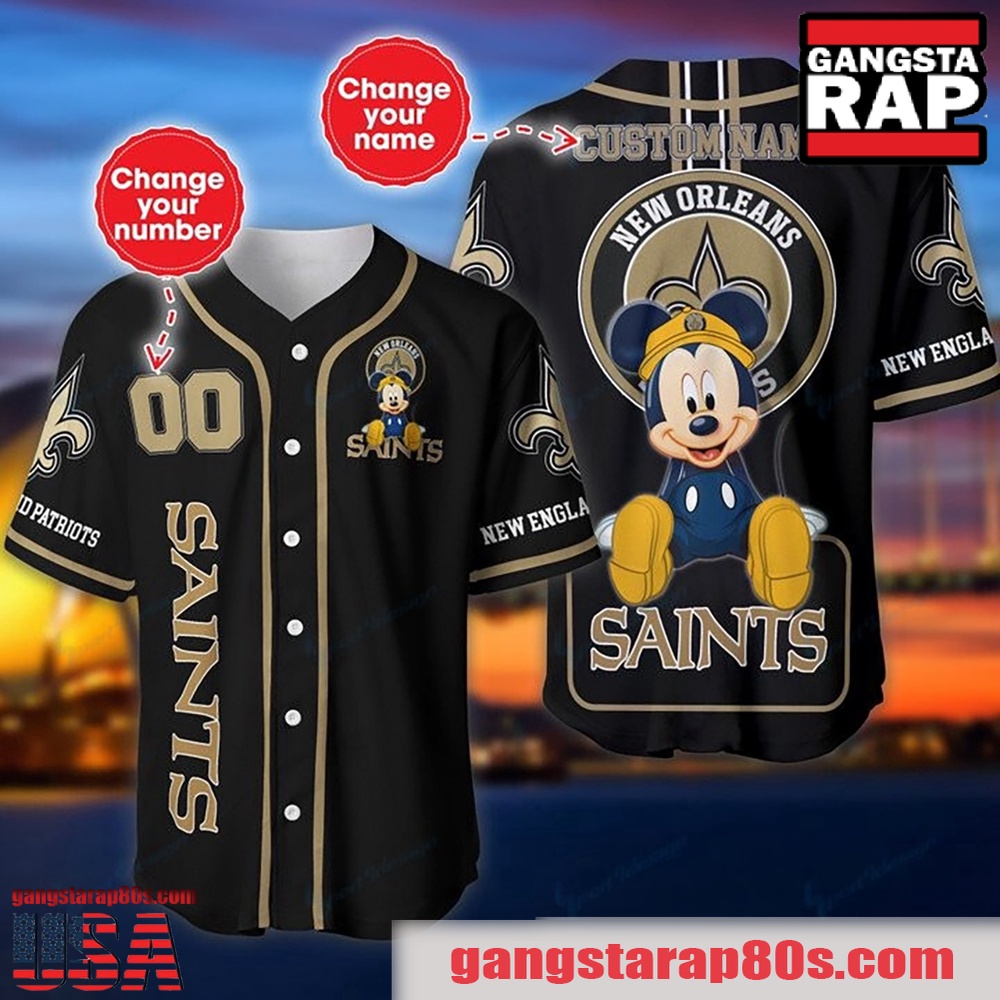 NFL Custom Name Number Disney Mickey New Orleans Saints Baseball Jersey Shirt