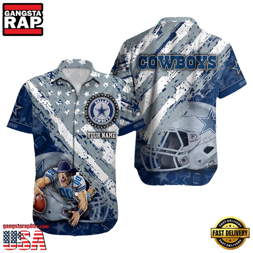 NFL Dallas Cowboys Football American Flag Mascot Custom Name Hawaiian Shirt