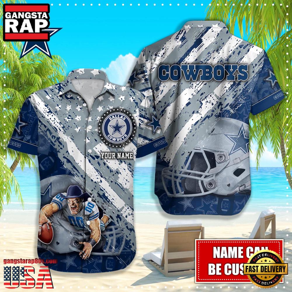 NFL Dallas Cowboys Football American Flag Mascot Custom Name Hawaiian Shirt
