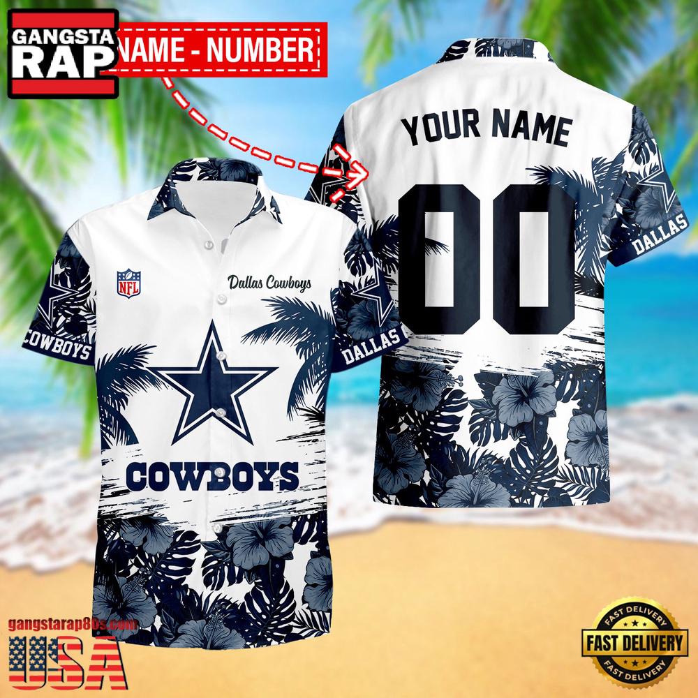 NFL Dallas Cowboys Hibiscus Flower Custom Name Hawaiian Shirt