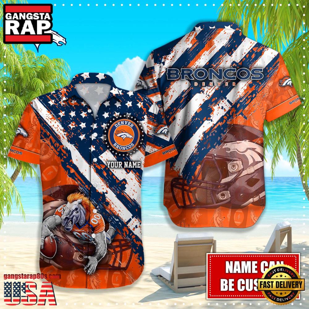 NFL Denver Broncos Football American Flag Mascot Custom Name Hawaiian Shirt