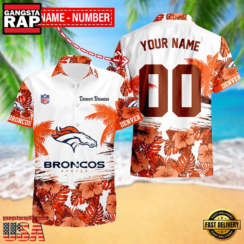 NFL Denver Broncos Hibiscus Flower Custom Name Hawaiian Shirt