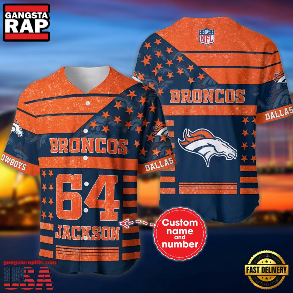 NFL Denver Broncos Personalized American Flag Baseball Jersey