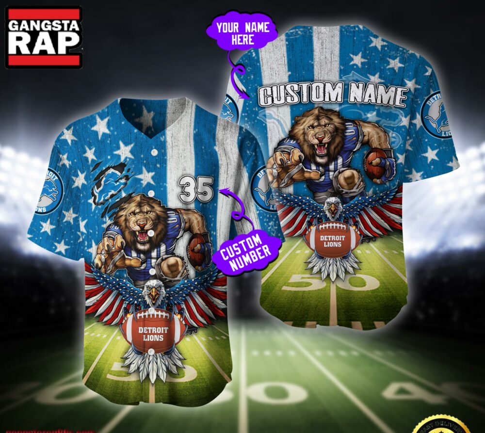 NFL Detroit Lions Eagle US Flag x Veterans Custom Baseball Jersey