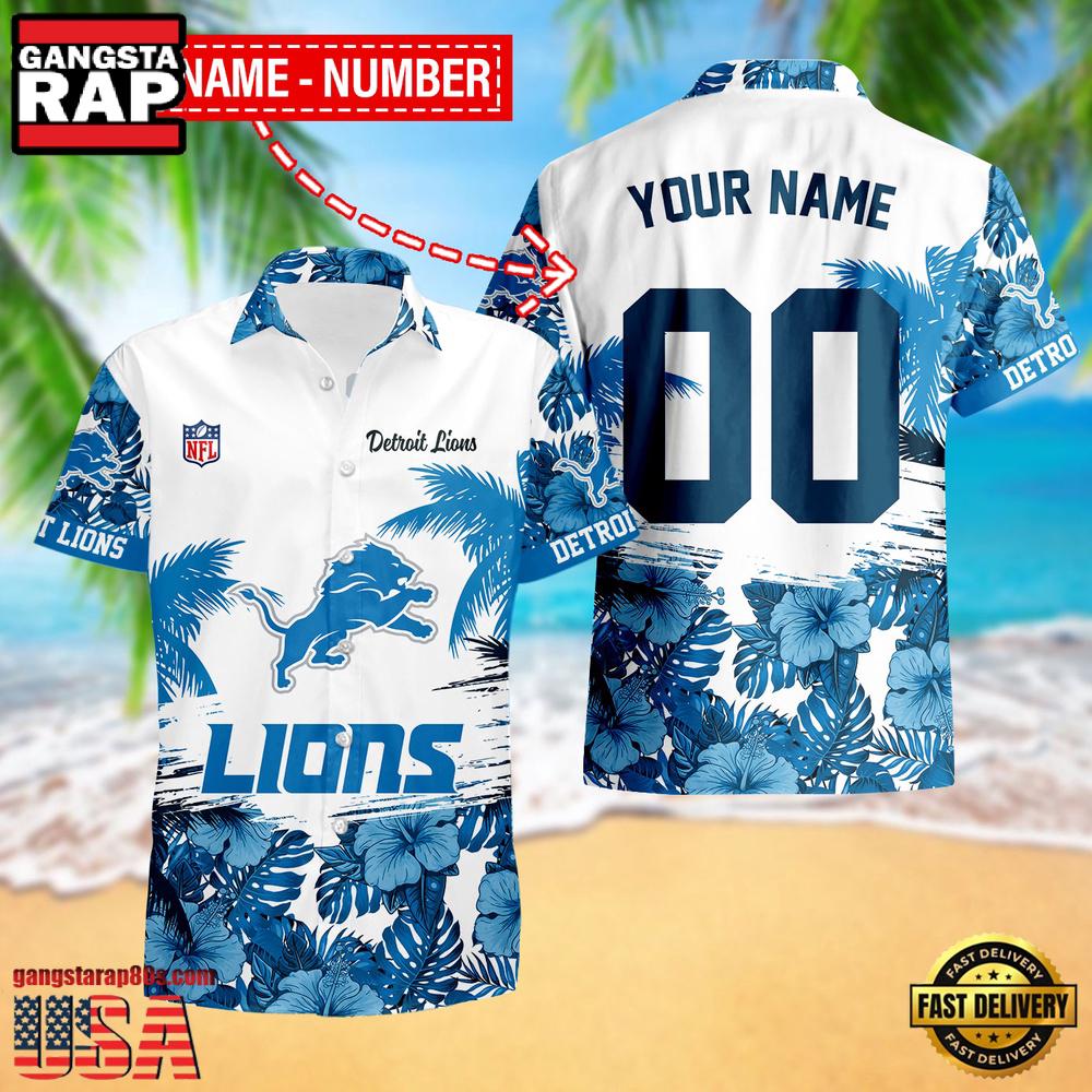 NFL Detroit Lions Hibiscus Flower Custom Name Hawaiian Shirt