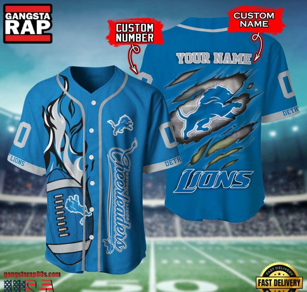 NFL Detroit Lions Team Logo Litmited Edition Baseball Jersey