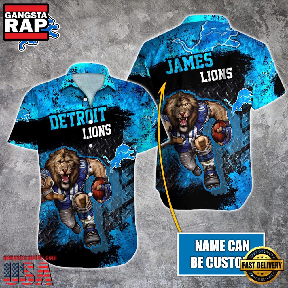 NFL Detroit Lions Warrior Mascot Custom Name Hawaiian Shirt