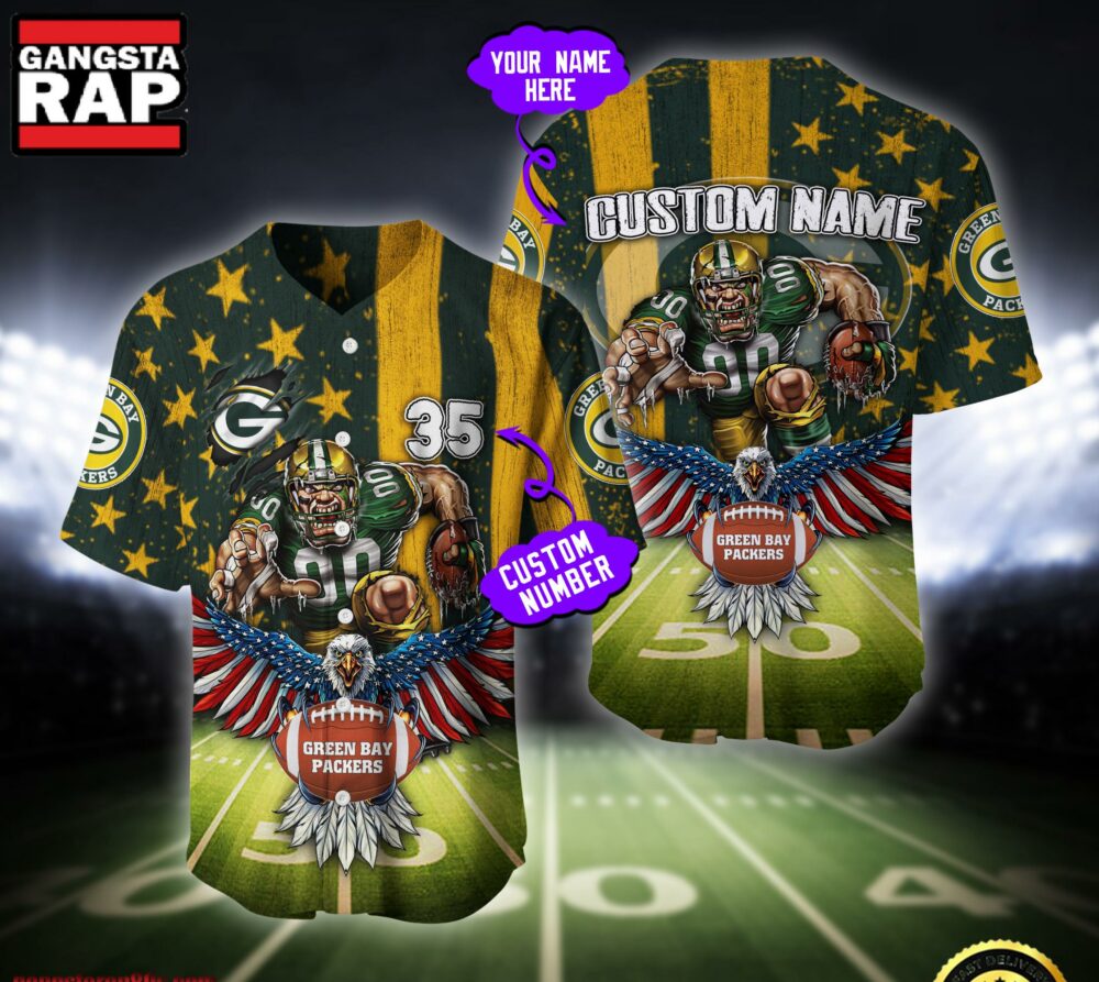NFL Green Bay Packers Eagle US Flag x Veterans Custom Baseball Jersey