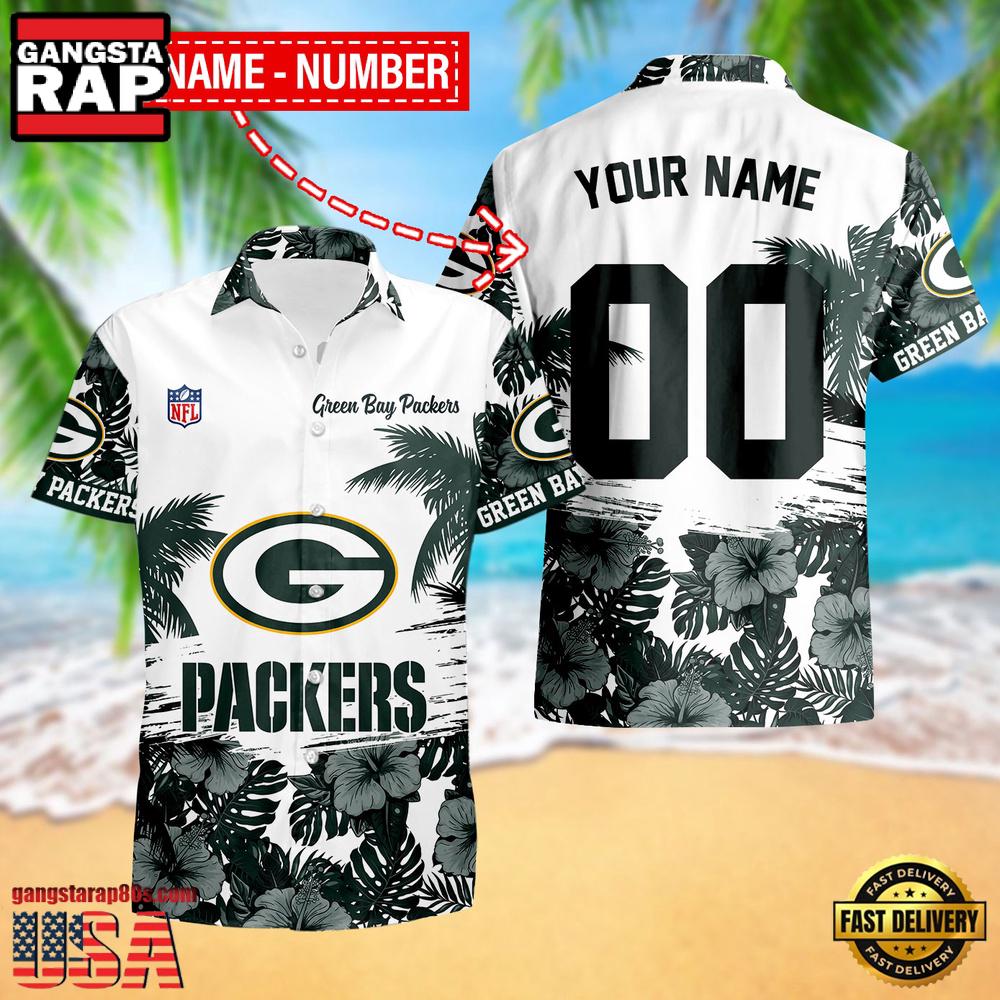NFL Green Bay Packers Hibiscus Flower Custom Name Hawaiian Shirt