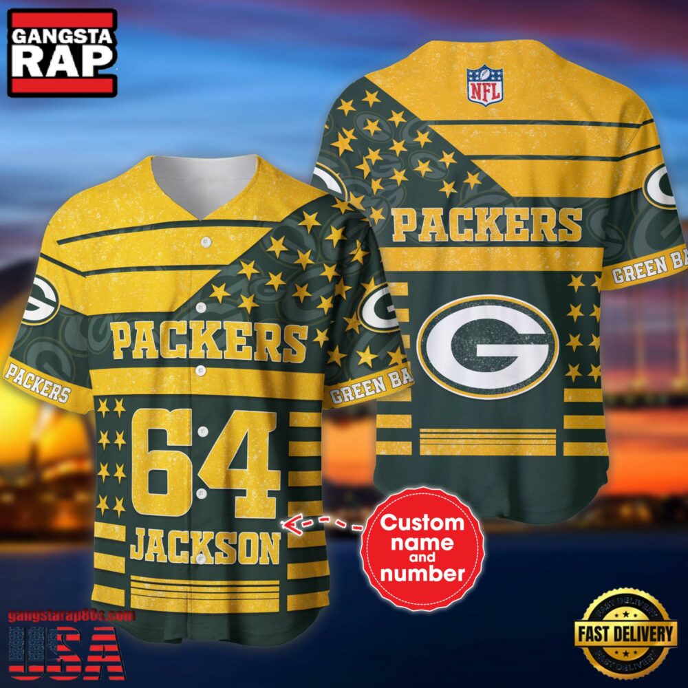 NFL Green Bay Packers Personalized American Flag Baseball Jersey