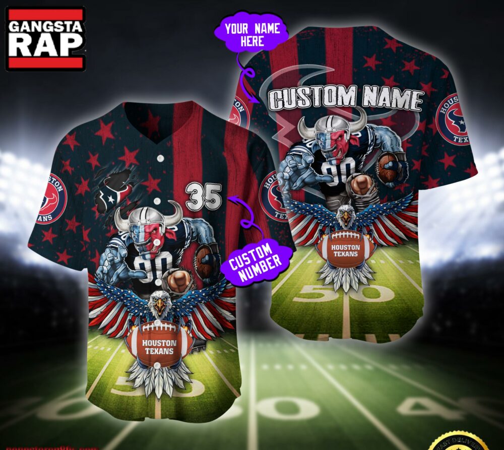 NFL Houston Texans Eagle US Flag x Veterans Custom Baseball Jersey