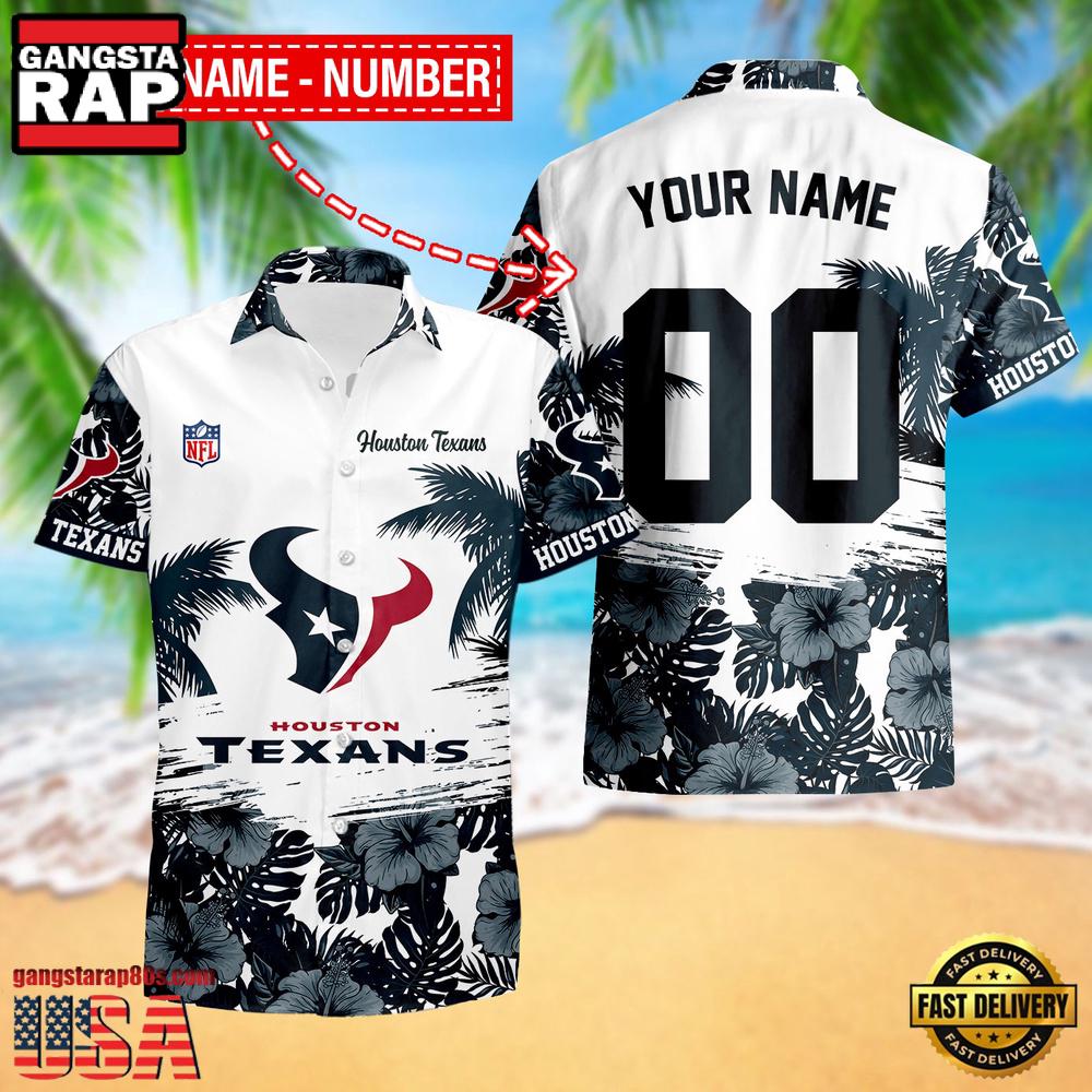 NFL Houston Texans Hibiscus Flower Custom Name Hawaiian Shirt