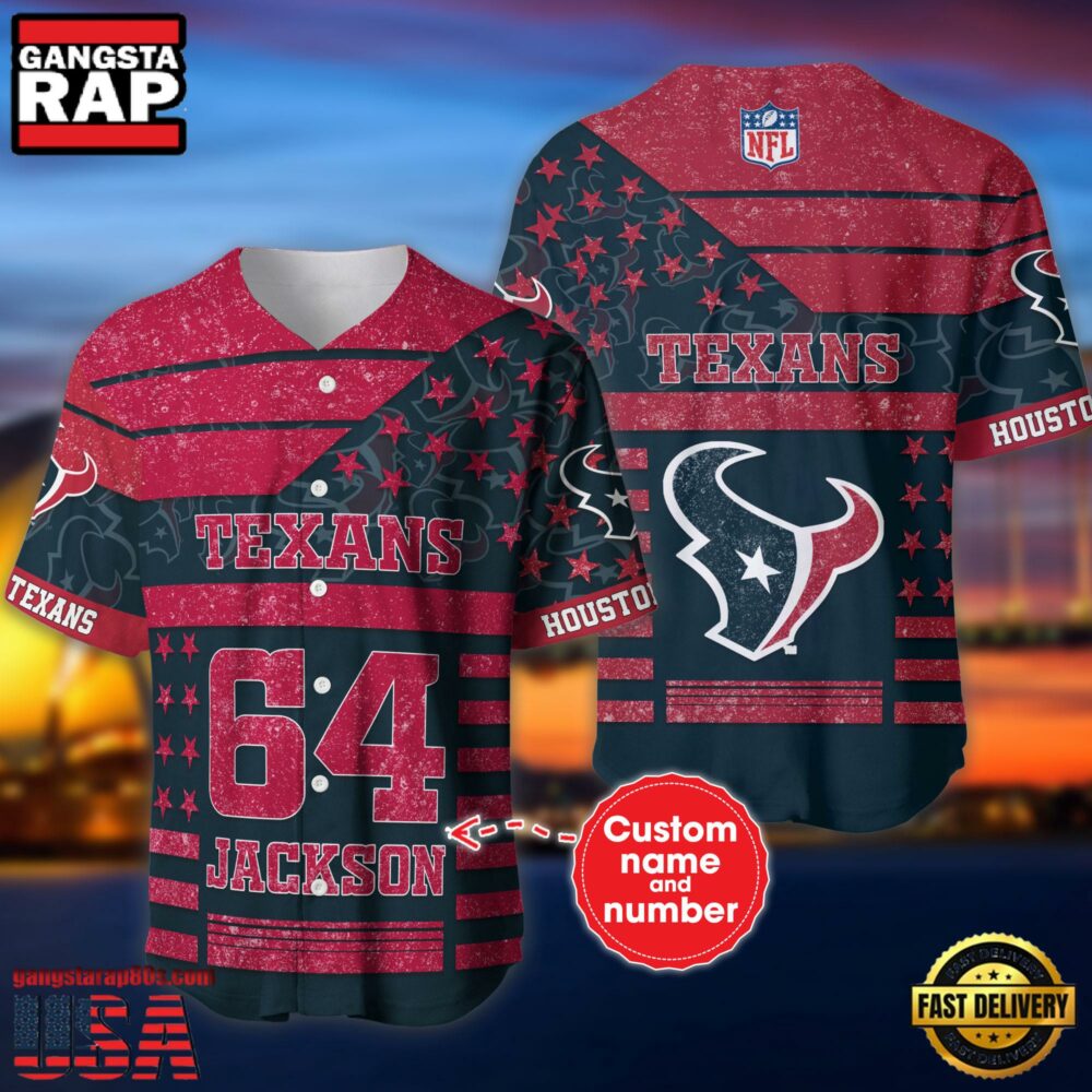 NFL Houston Texans Personalized American Flag Baseball Jersey