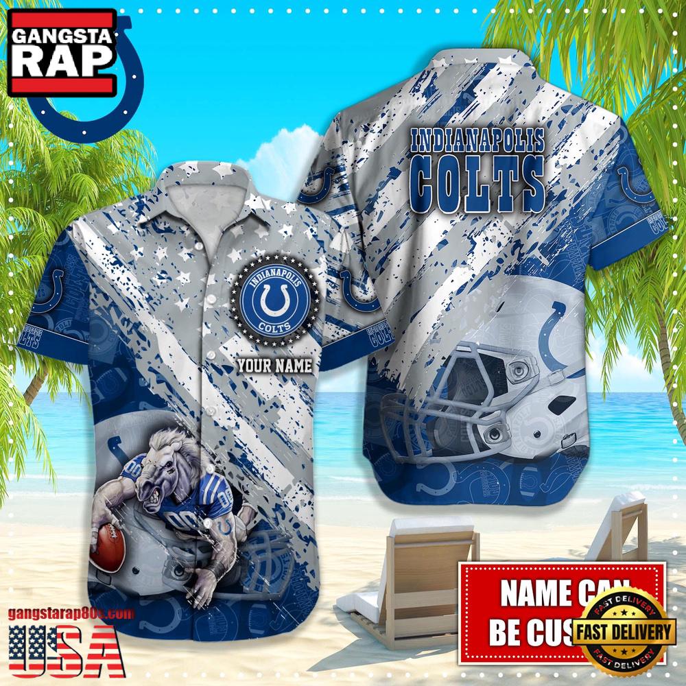 NFL Indianapolis Colts Football American Flag Mascot Custom Name Hawaiian Shirt