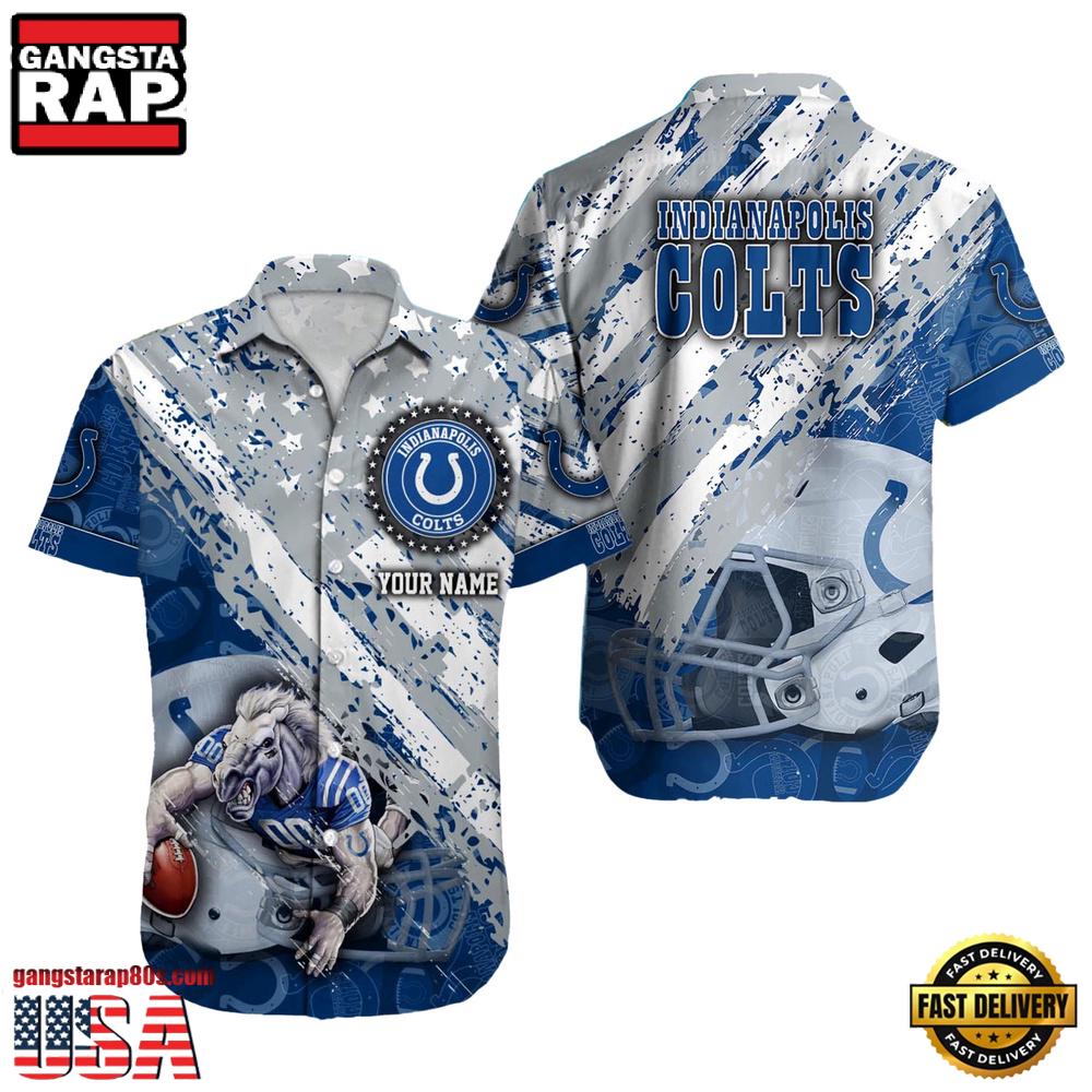 NFL Indianapolis Colts Football American Flag Mascot Custom Name Hawaiian Shirt