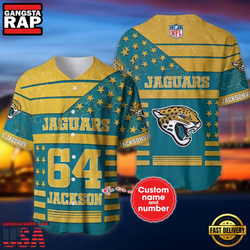 NFL Jacksonville Jaguars Custom Name Number Name Number American Flag Baseball Jersey Shirt NFL Jacksonville Jaguars Custom Name Number Name Number American Flag Baseball Jersey Shirt