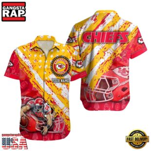 NFL Kansas City Chiefs Football American Flag Mascot Custom Name Hawaiian Shirt