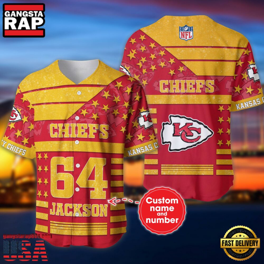NFL Kansas City Chiefs Custom Name Number Name Number American Flag Baseball Jersey Shirt NFL Kansas City Chiefs Custom Name Number Name Number American Flag Baseball Jersey Shirt