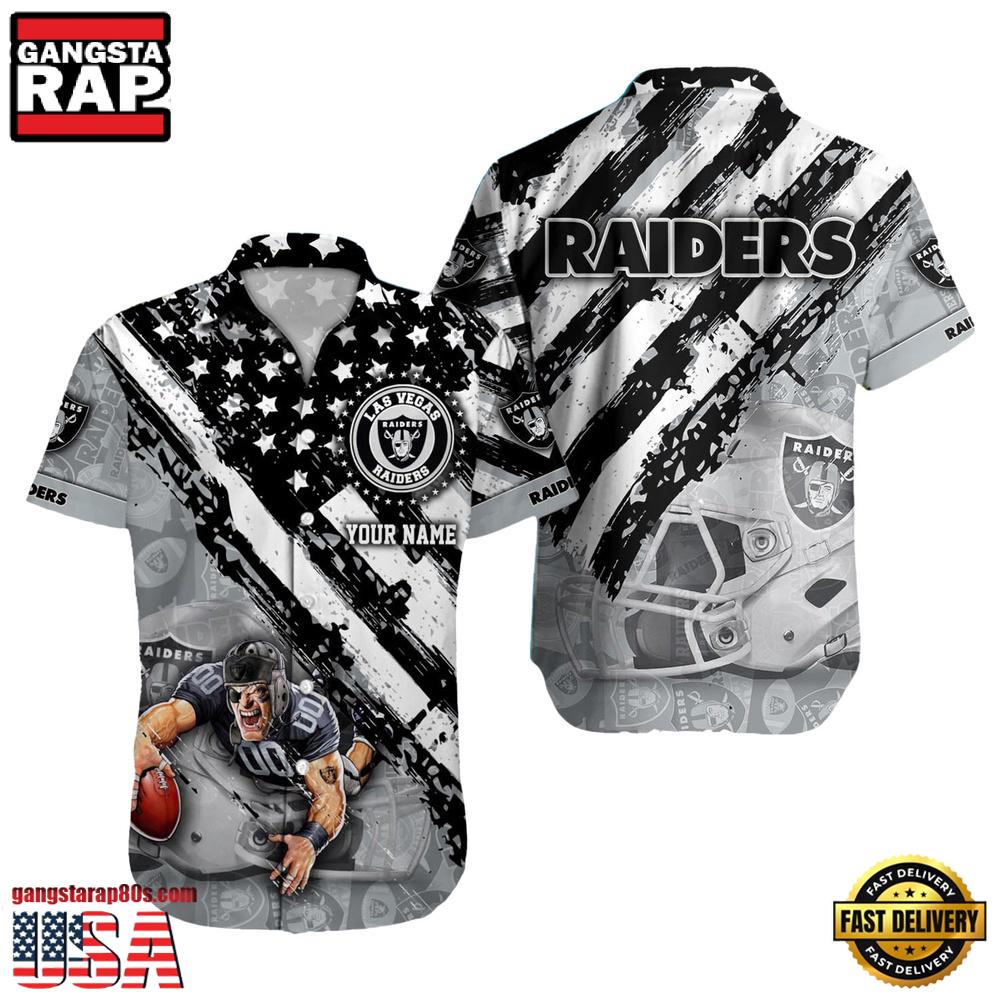 NFL Las Vegas Raiders Football American Flag Mascot Custom Name Hawaiian Shirt