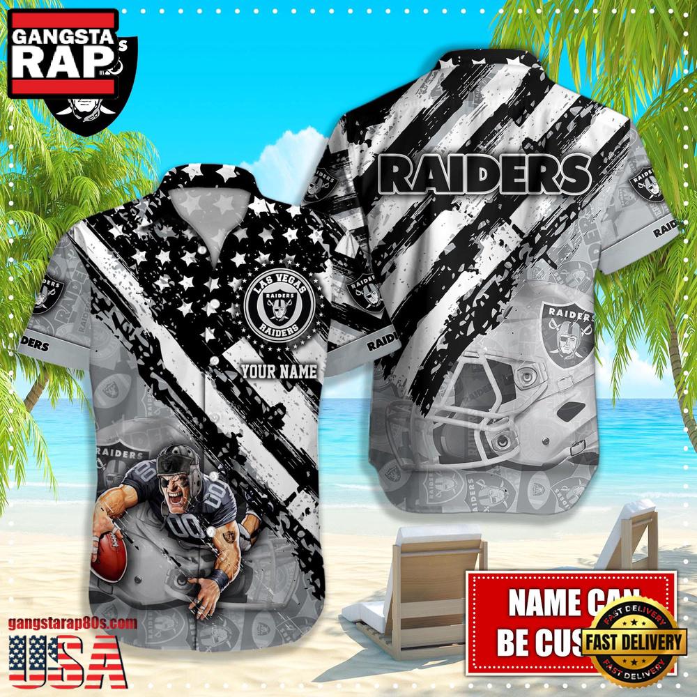 NFL Las Vegas Raiders Football American Flag Mascot Custom Name Hawaiian Shirt