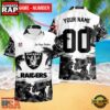 NFL Las Vegas Raiders New Design 2025 Custom Name Number Hawaiian Shirt 2 NFL Las Vegas Raiders Hibiscus Flower Custom Name Hawaiian Shirt