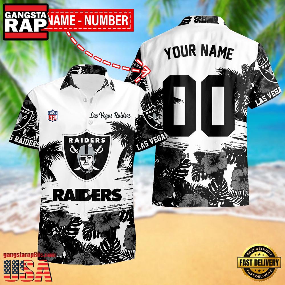 NFL Las Vegas Raiders Hibiscus Flower Custom Name Hawaiian Shirt