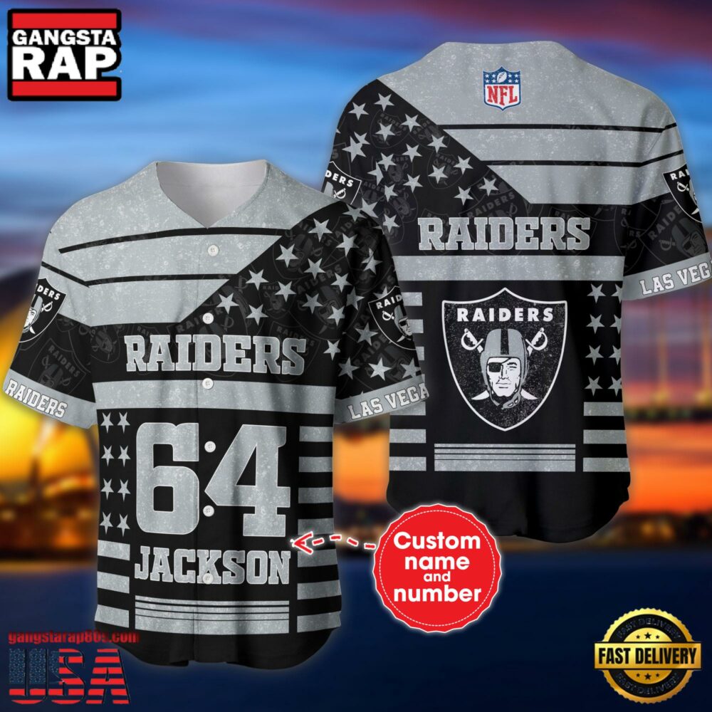NFL Las Vegas Raiders Personalized American Flag Baseball Jersey