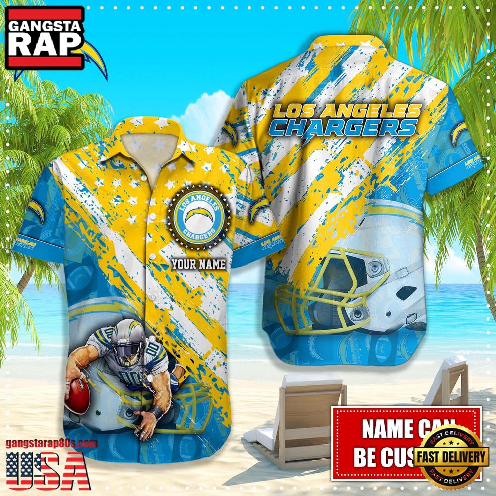 NFL Los Angeles Chargers Football American Flag Mascot Custom Name Hawaiian Shirt