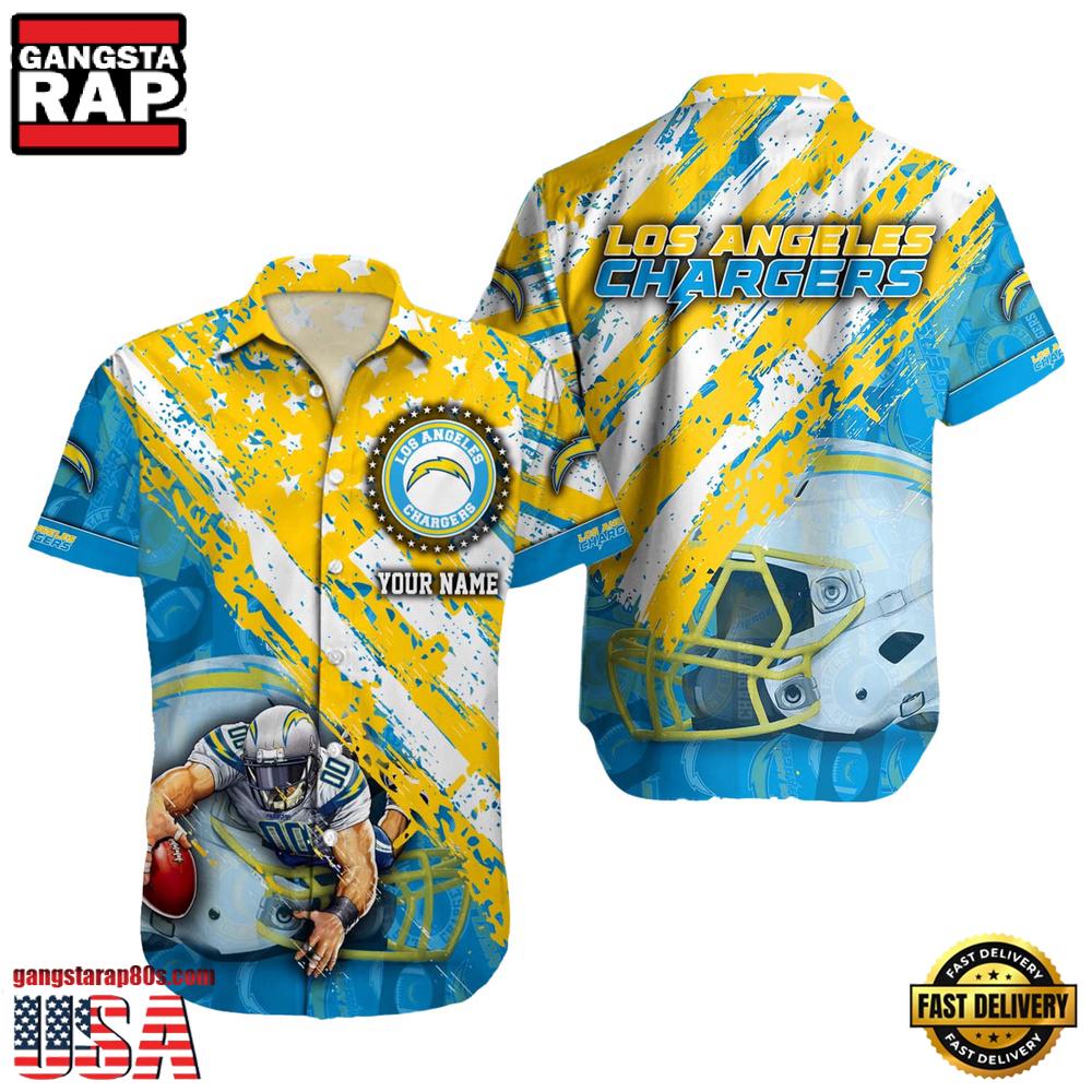 NFL Los Angeles Chargers Football American Flag Mascot Custom Name Hawaiian Shirt
