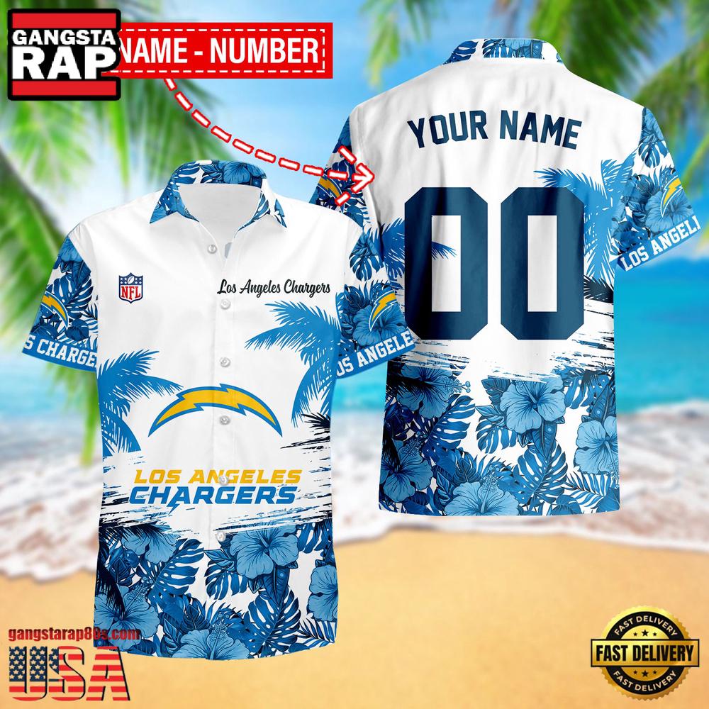 NFL Los Angeles Chargers Hibiscus Flower Custom Name Hawaiian Shirt