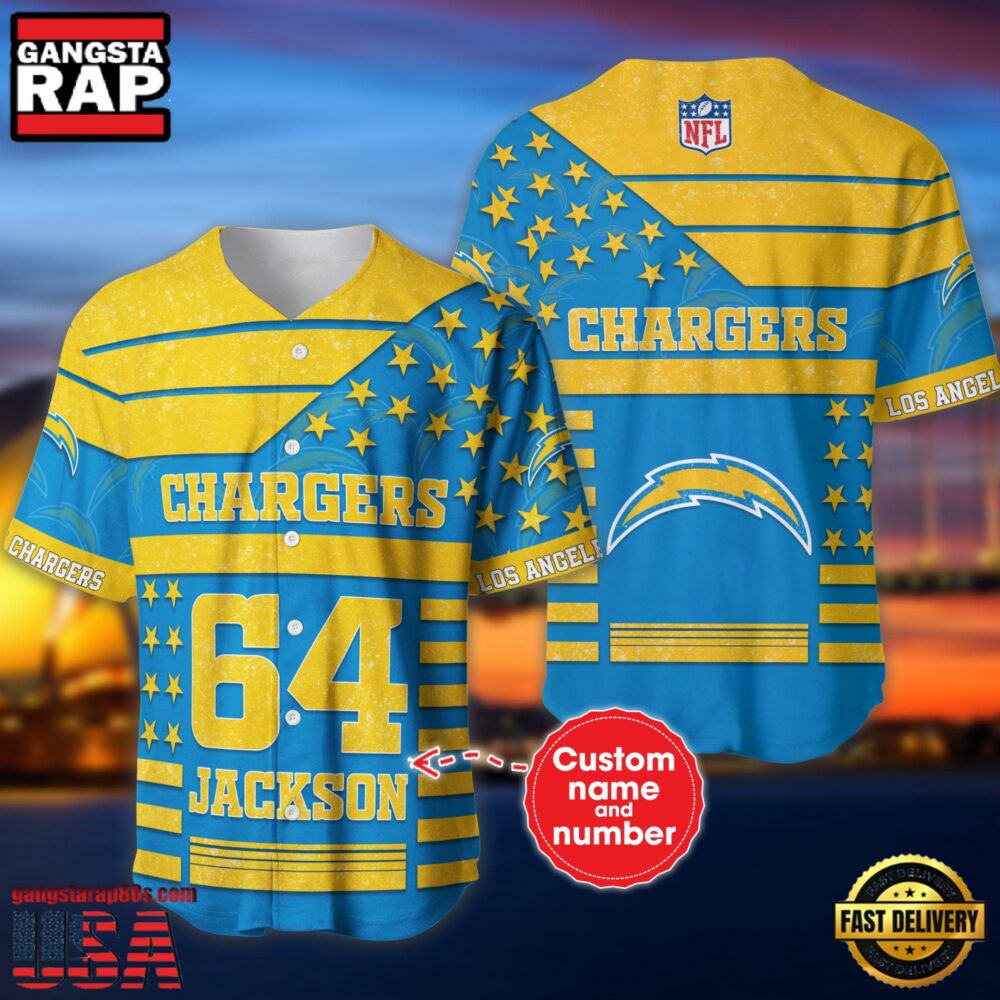 NFL Los Angeles Chargers Personalized American Flag Baseball Jersey