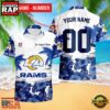 NFL Los Angeles Rams New Design 2025 Custom Name Number Hawaiian Shirt 2 NFL Los Angeles Rams Hibiscus Flower Custom Name Hawaiian Shirt