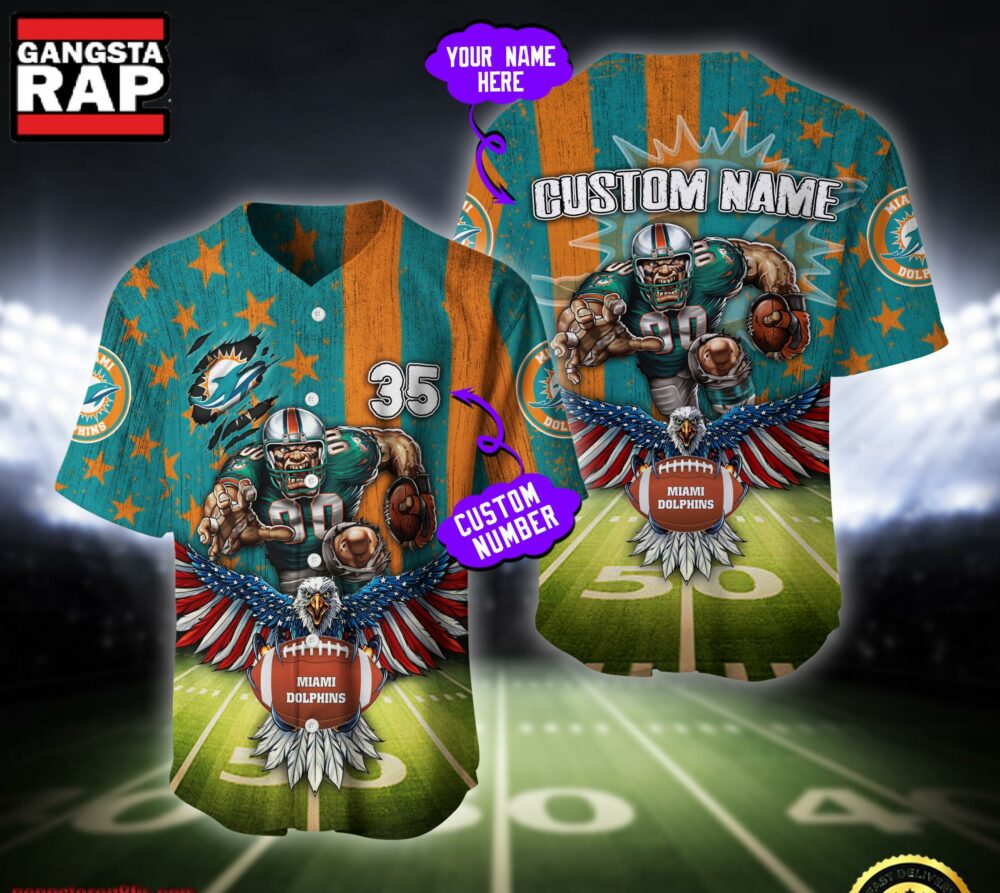 NFL Miami Dolphins Eagle US Flag x Veterans Custom Name Number Baseball Jersey Shirt NFL Miami Dolphins Eagle US Flag x Veterans Custom Name Number Baseball Jersey Shirt