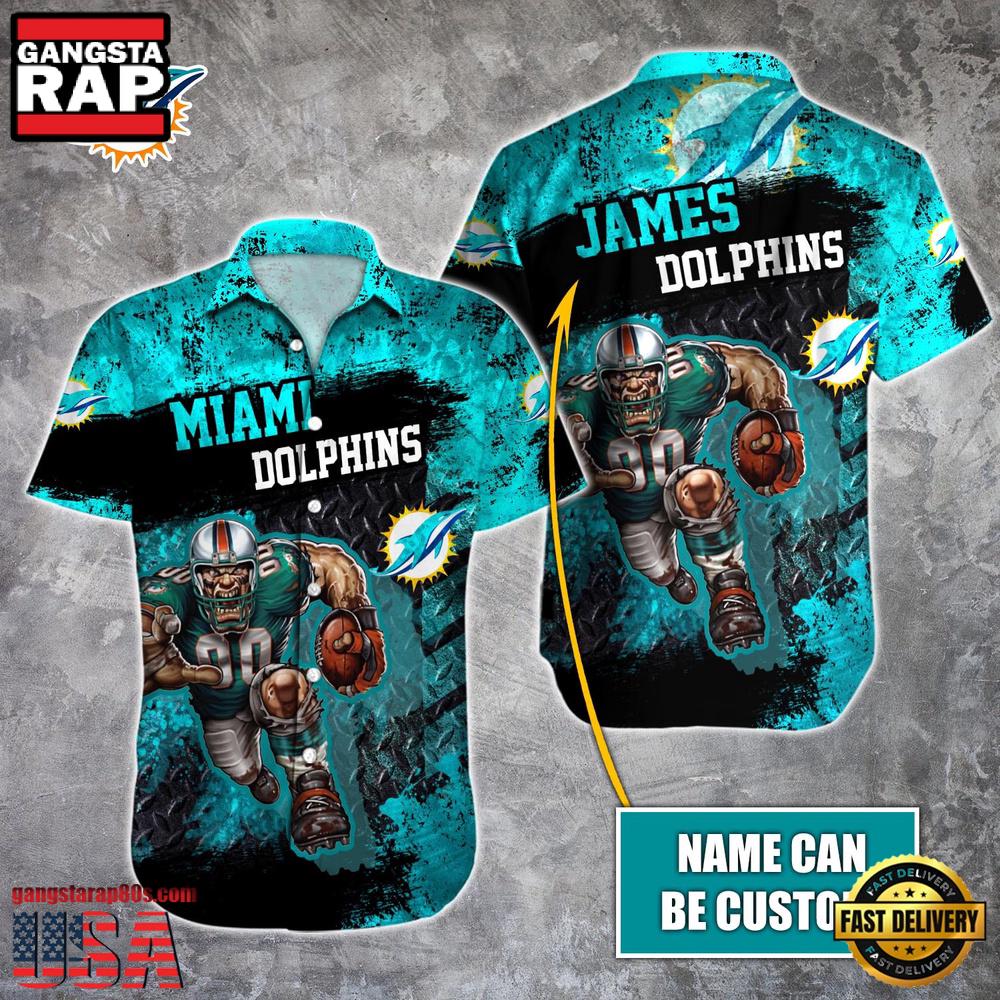 NFL Miami Dolphins Warrior Mascot Custom Name Hawaiian Shirt