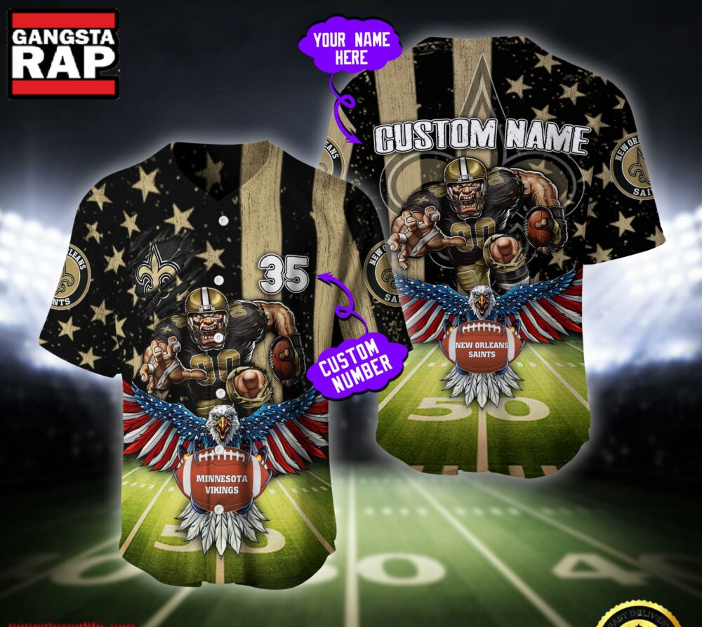 NFL New Orleans Saints Eagle US Flag x Veterans Custom Baseball Jersey