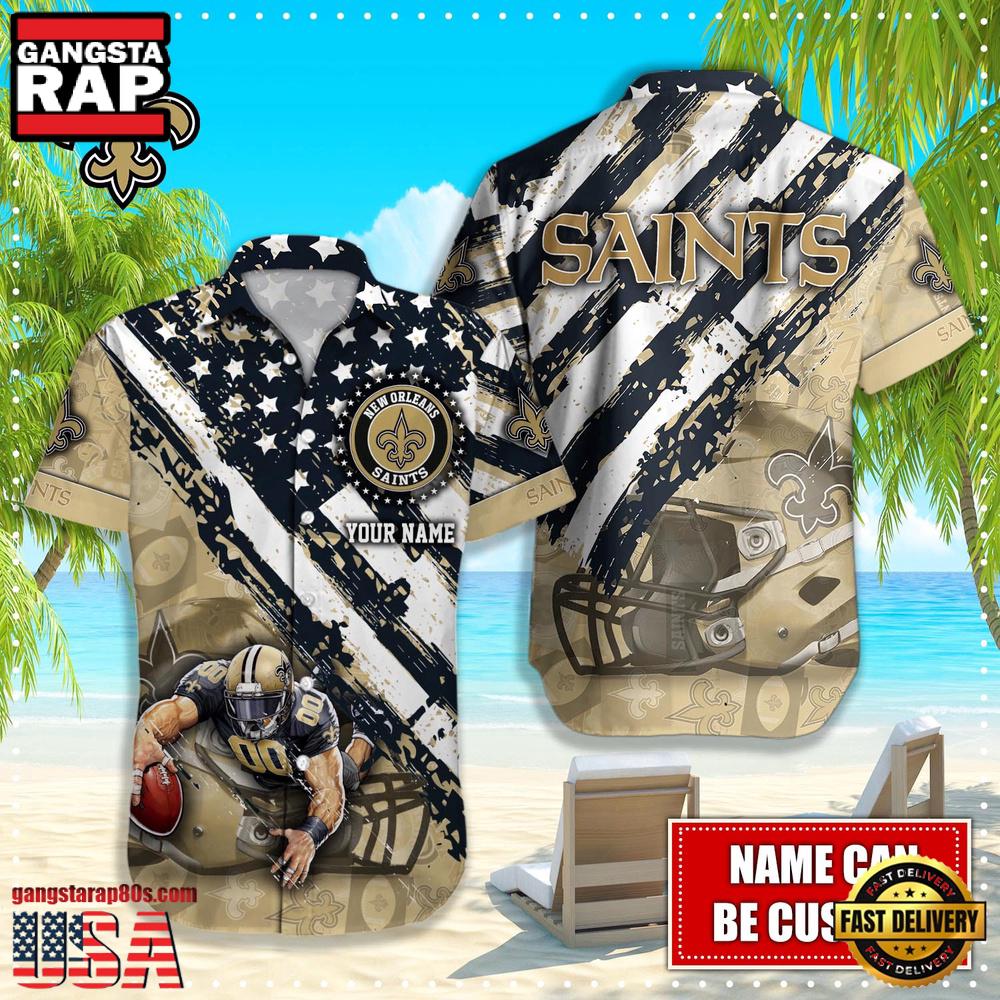 NFL New Orleans Saints Football American Flag Mascot Custom Name Hawaiian Shirt