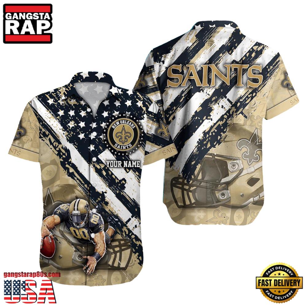 NFL New Orleans Saints Football American Flag Mascot Custom Name Hawaiian Shirt
