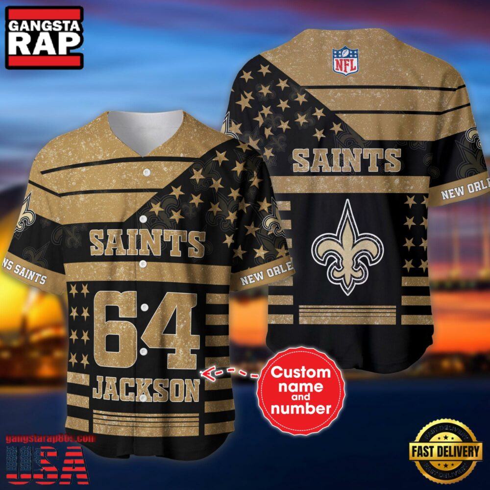 NFL New Orleans Saints Personalized American Flag Baseball Jersey