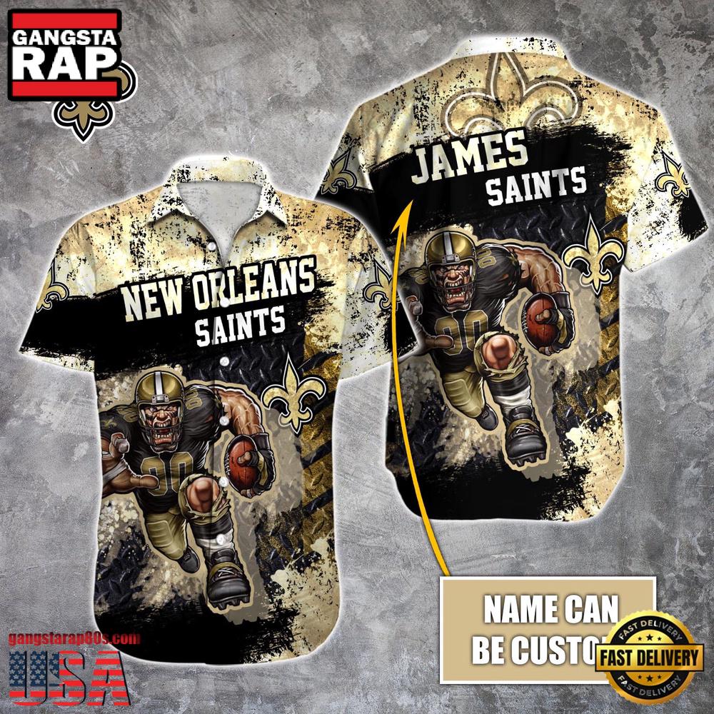 NFL New Orleans Saints Warrior Mascot Custom Name Hawaiian Shirt