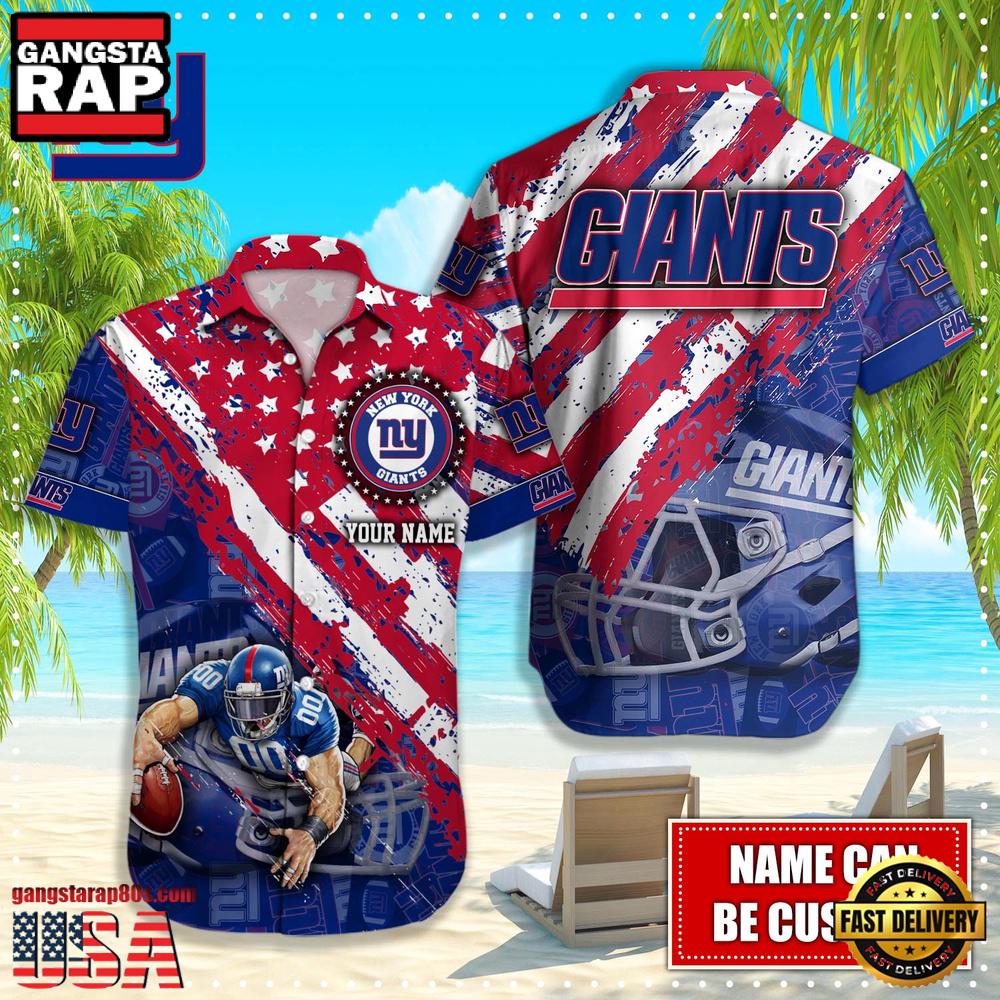 NFL New York Giants Football American Flag Mascot Custom Name Aloha Hawaiian Shirt NFL New York Giants Football American Flag Mascot Custom Name Aloha Hawaiian Shirt
