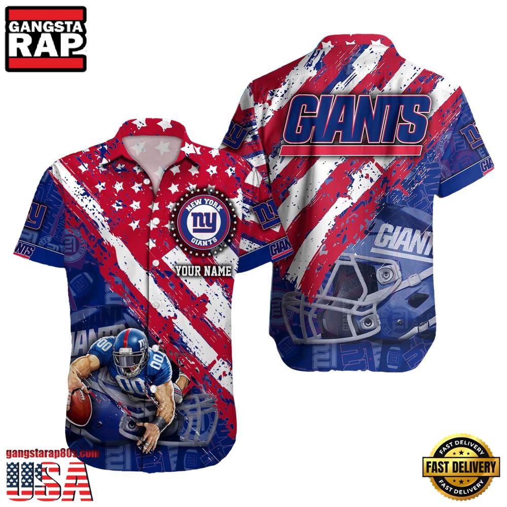 NFL New York Giants Football American Flag Mascot Custom Name Hawaiian Shirt