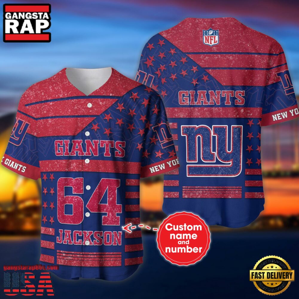 NFL New York Giants Custom Name Number Name Number American Flag Baseball Jersey Shirt NFL New York Giants Custom Name Number Name Number American Flag Baseball Jersey Shirt