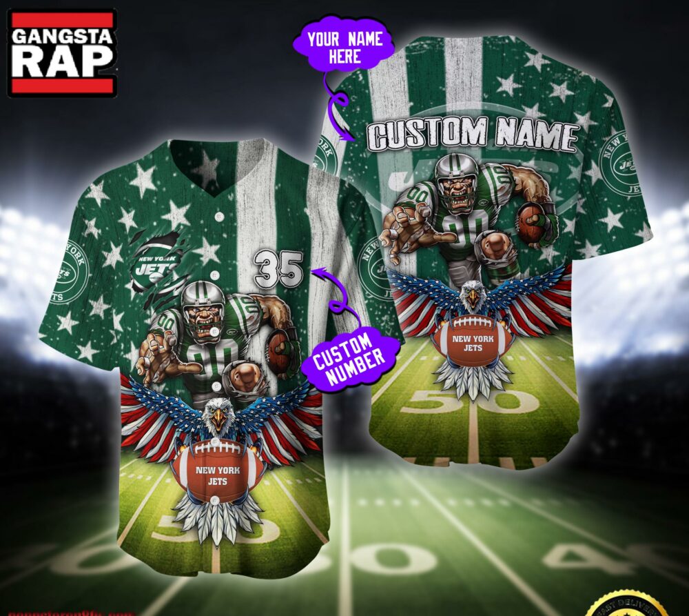 NFL New York Jets Eagle US Flag x Veterans Custom Name Number Baseball Jersey Shirt NFL New York Jets Eagle US Flag x Veterans Custom Name Number Baseball Jersey Shirt
